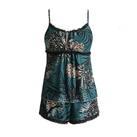 2piece Green floral lace trim camisole & shorts mesh pajama set size small new - Picture 2 of 6
